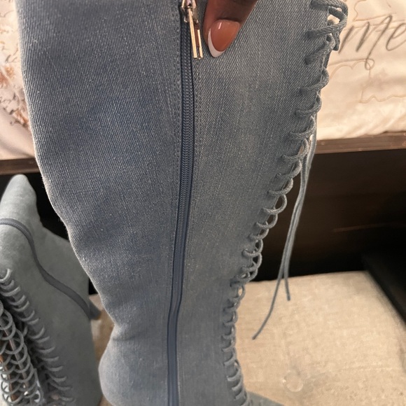 Stylish light denim Lace-Up Women's Boots - Picture 5 of 9